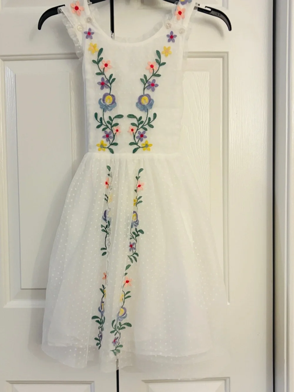 Mini Boden Tulle Cross-Back Embroidered Floral Party Dress Soft Ivory 9-10 Y